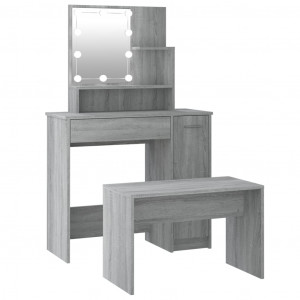 Juego de tocador con LED madera contrachapada gris Sonoma H