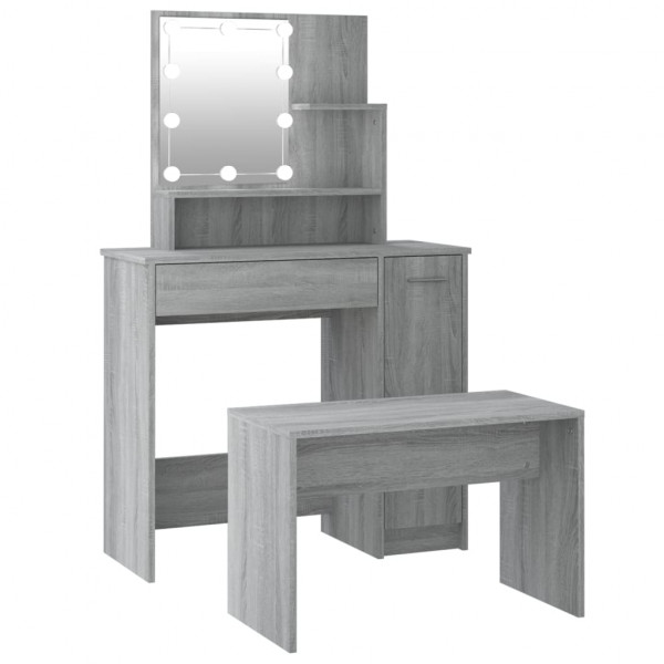 Juego de tocador con LED madera contrachapada gris Sonoma M 2