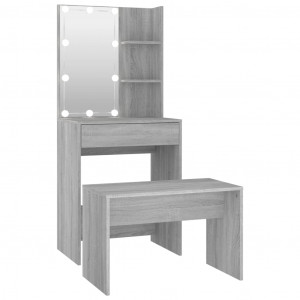 Juego de tocador con LED madera contrachapada gris Sonoma H