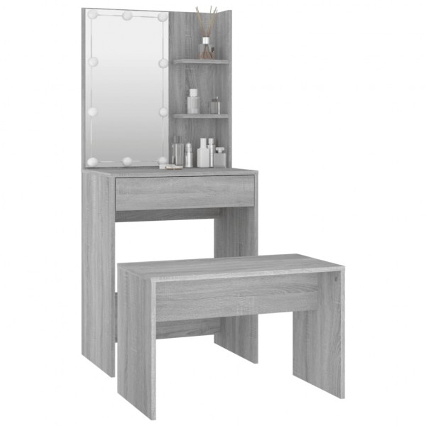 Juego de tocador con LED madera contrachapada gris Sonoma M 4