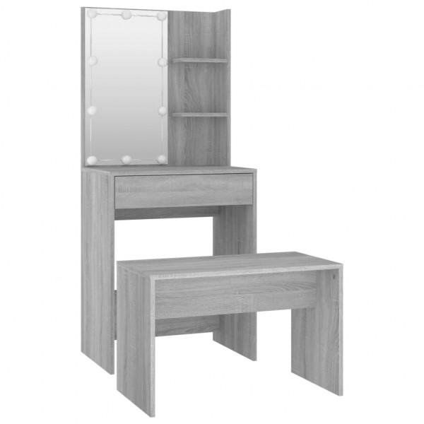 Juego de tocador con LED madera contrachapada gris Sonoma M 5