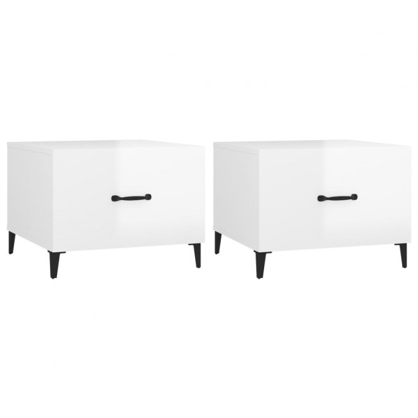 Mesa de centro patas de metal 2 uds blanco brillo 50x50x40 cm M 2