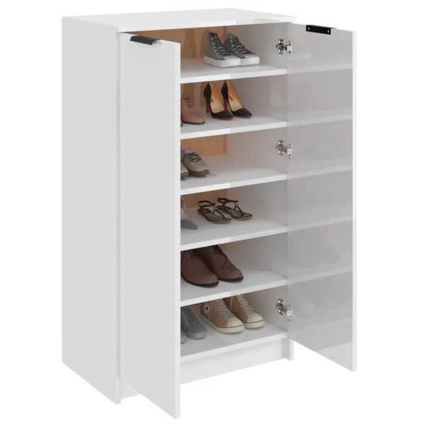 Mueble zapatero madera contrachapada blanco brillo 59x35x100 cm M 4