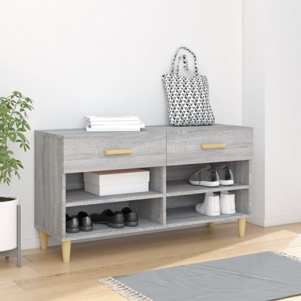 Mueble zapatero madera contrachapada gris Sonoma 102x35x55 cm D