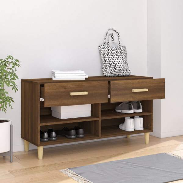 Mueble zapatero madera contrachapada marrón roble 102x35x55 cm M 3