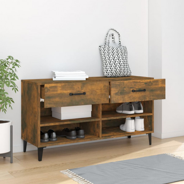 Mueble zapatero madera contrachapada roble ahumado 102x35x55 cm M 3
