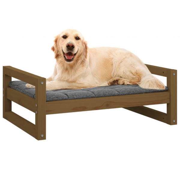 Cama para perros madera maciza pino marrón miel 75.5x55.5x28 cm M 4