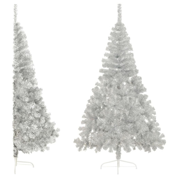 Meia árvore de Natal artificial com suporte 210 cm PET prateado M 2