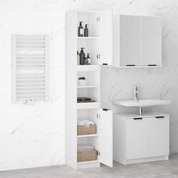Armario de baño contrachapada blanco brillo 32x34x188.5cm M 4