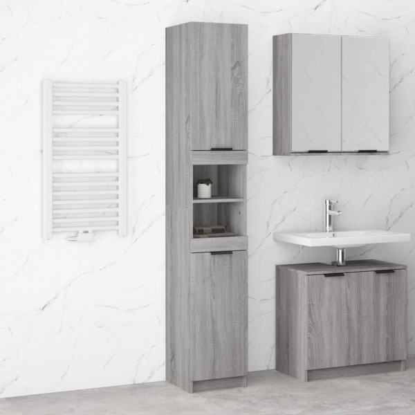 Armario de baño madera contrachapada gris Sonoma 32x34x188.5 cm D
