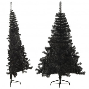 Medio árbol de Navidad artificial con soporte PVC negro 150 cm H