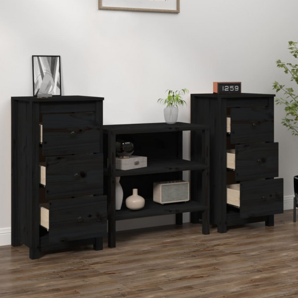 Aparadores 2 uds madera maciza de pino negro 40x35x80 cm M 3