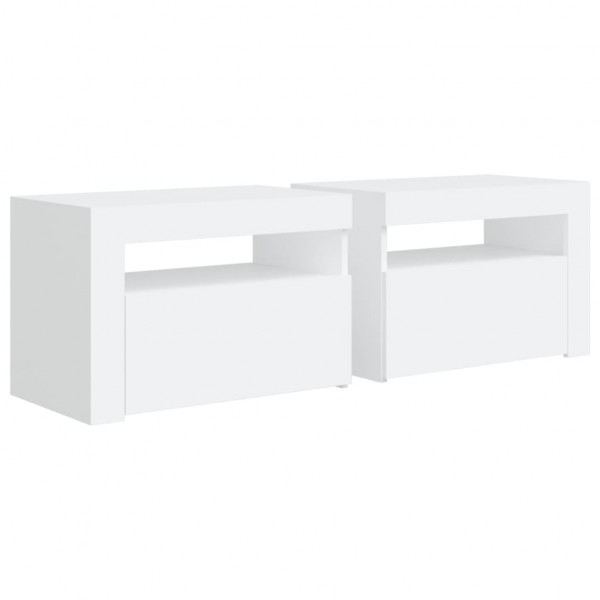 Mesitas de noche con LED 2 unidades blanco 60x35x40 cm M 3