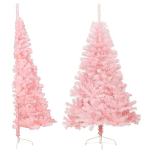 Meia árvore de Natal artificial com suporte em PVC rosa 150 cm H
