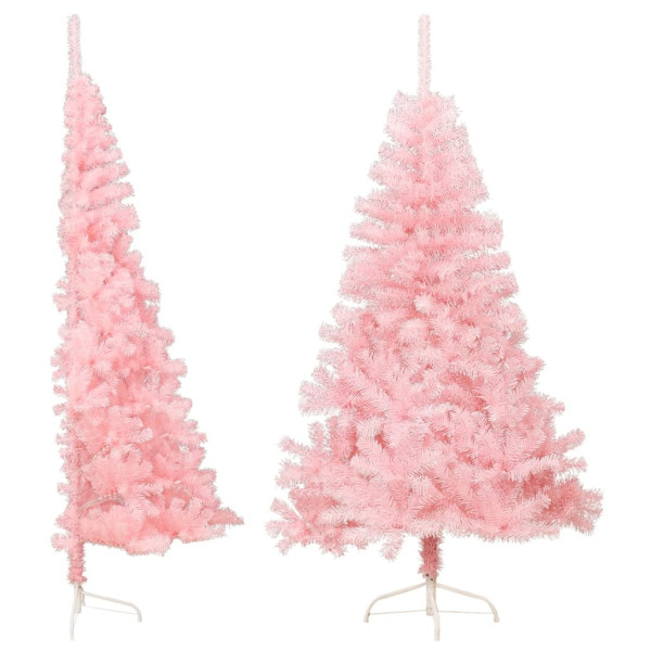 Medio árbol de Navidad artificial con soporte PVC rosa 150 cm M 2