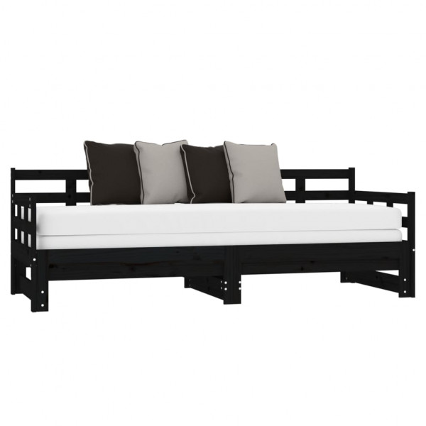 Estrutura sofá-cama de puxar pinho maciço preto 2x(90x190) cm M 4