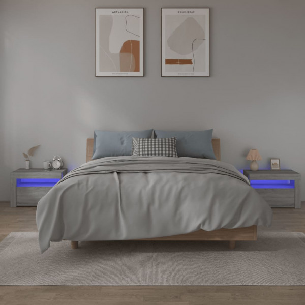 Mesitas de noche con LED 2 unidades gris sonoma 60x35x40 cm D