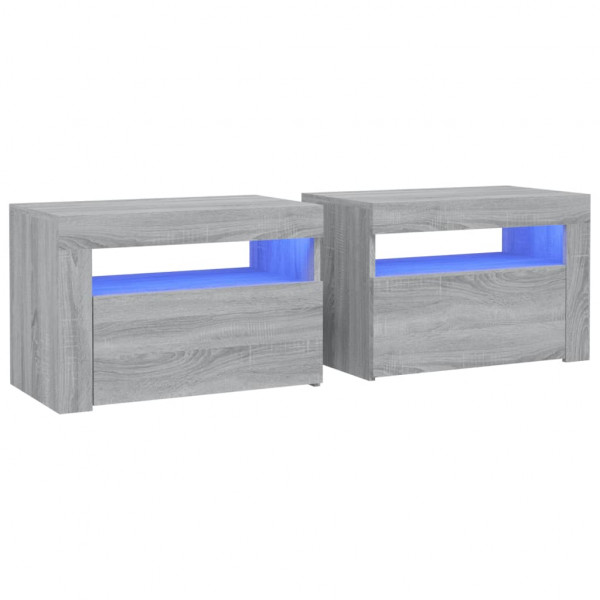 Mesitas de noche con LED 2 unidades gris sonoma 60x35x40 cm M 2