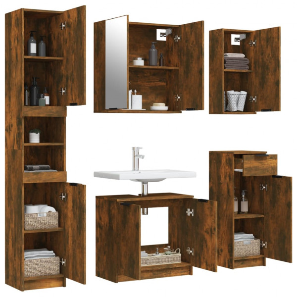Set muebles de baño 5 piezas madera contrachapada roble ahumado M 4
