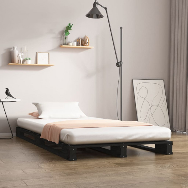 Cama de palets madera maciza pino negra pequeña 75x190 cm D