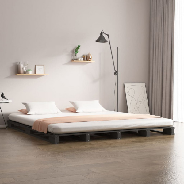 Cama de palets de madera maciza de pino gris 140x190 cm D