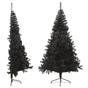 Meia árvore de Natal artificial com suporte 210 cm PVC preto H