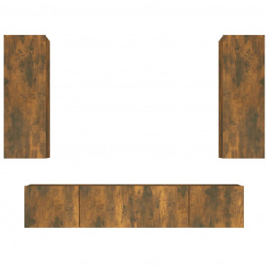 Conjunto móveis de TV 4 pcs madeira processada carvalho fumado H