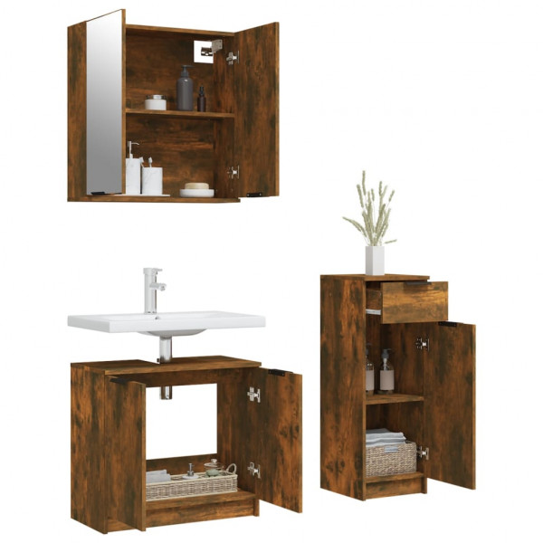 Set de muebles baño 3 pzas madera contrachapada roble ahumado M 4