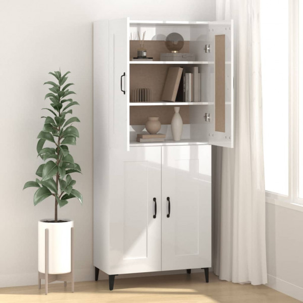 Aparador de madera contrachapada blanco brillante 69.5x34x90 cm M 3