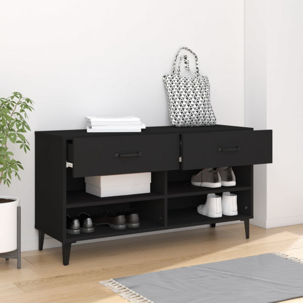 Mueble zapatero de madera contrachapada negro 102x35x55 cm M 3