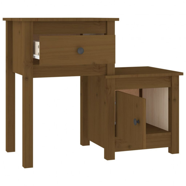Mesita de noche madera maciza pino marrón miel 79.5x38x65.5 cm M 3
