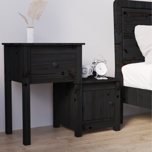 Mesita de noche madera maciza de pino negro 79.5x38x65.5 cm D