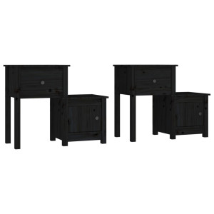 Mesitas de noche 2 uds madera de pino negro 79.5x38x65.5 cm H