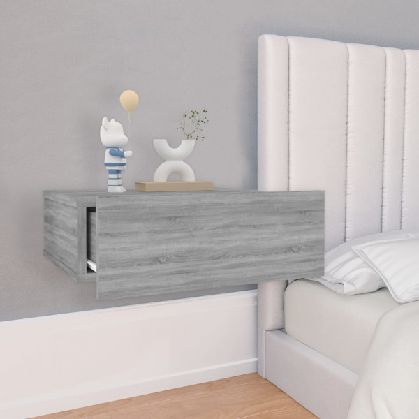 Mesita de noche flotante 2 uds madera gris Sonoma 40x30x15 cm M 4