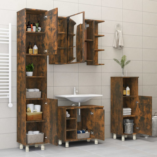Armario de baño madera contrachapada roble ahumado 30x30x95 cm M 4