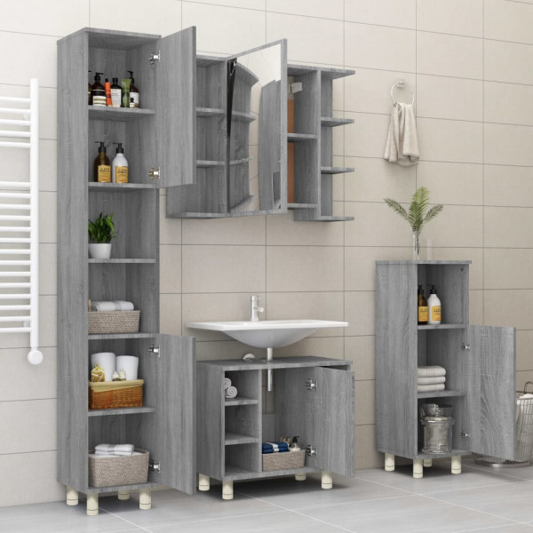 Armario de baño madera contrachapada gris Sonoma 30x30x95 cm M 4