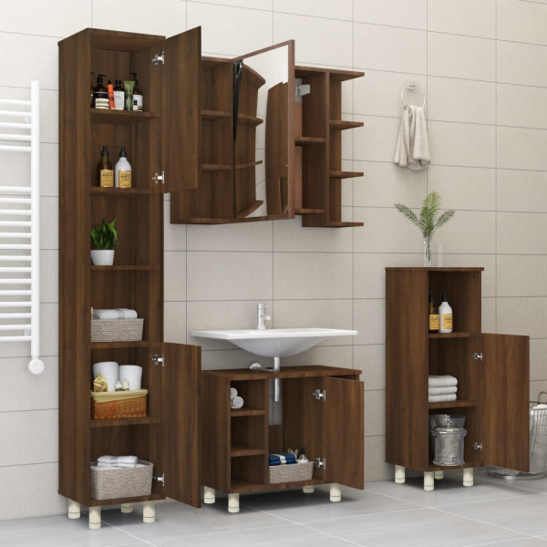 Armario de baño madera contrachapada roble marrón 30x30x95 cm M 4