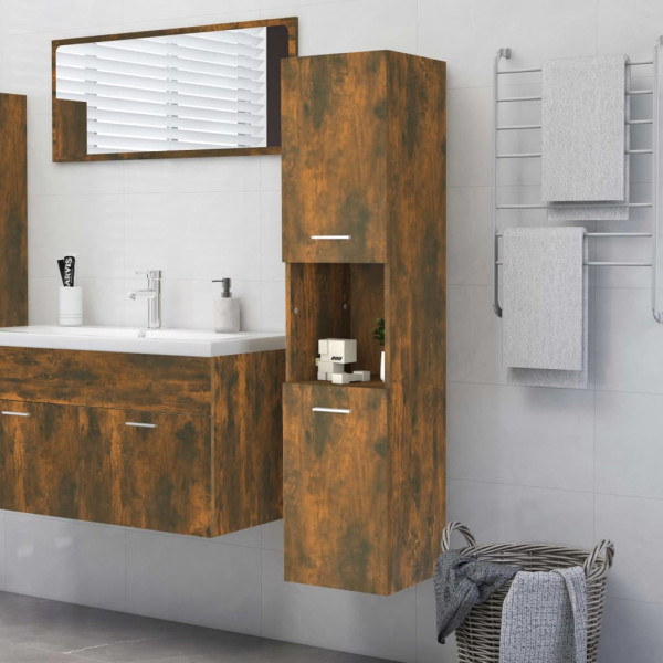 Armario de baño madera contrachapada roble ahumado 30x30x130 cm D