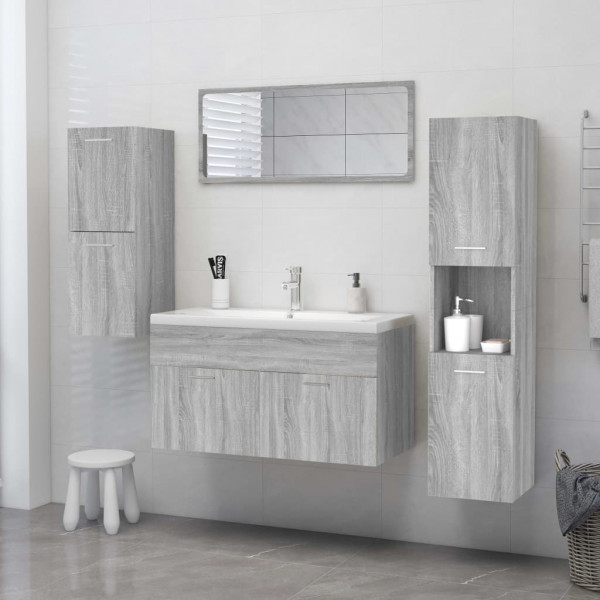 Armario de baño madera contrachapada gris Sonoma 30x30x130 cm M 3