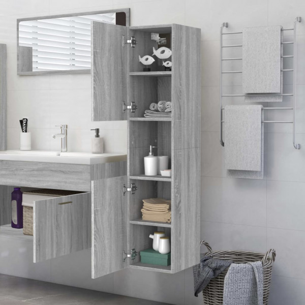 Armario de baño madera contrachapada gris Sonoma 30x30x130 cm M 4