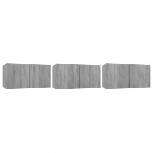 Muebles para TV colgantes 3 uds madera gris Sonoma 60x30x30 cm H