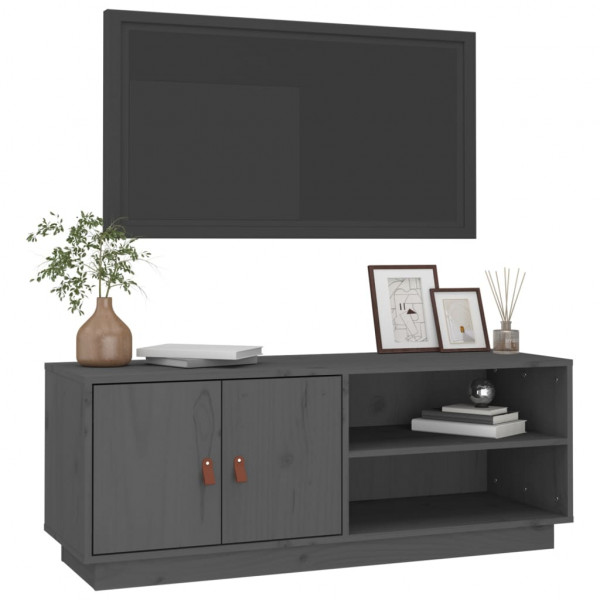 Mueble de TV de madera maciza de pino gris 105x34x40 cm M 4
