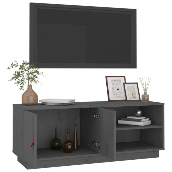 Mueble de TV de madera maciza de pino gris 105x34x40 cm M 5