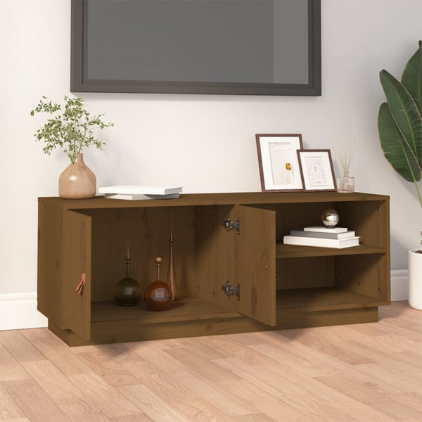 Mueble de TV madera maciza de pino marrón miel 105x34x40 cm M 3