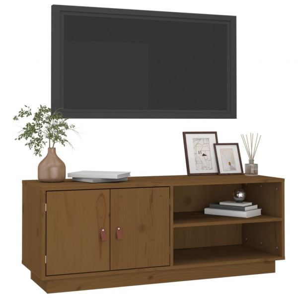 Mueble de TV madera maciza de pino marrón miel 105x34x40 cm M 4