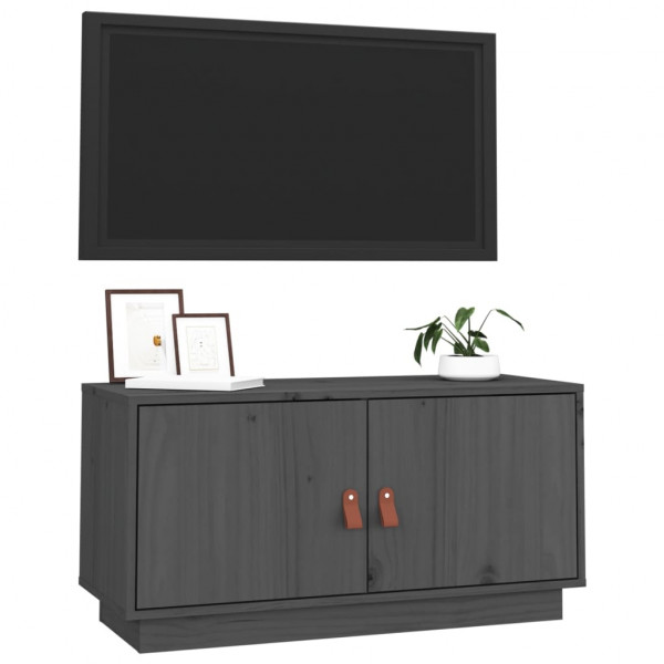Mueble de TV de madera maciza de pino gris 80x34x40 cm M 4