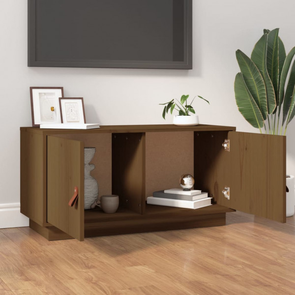 Mueble de TV madera maciza de pino marrón miel 80x34x40 cm M 3