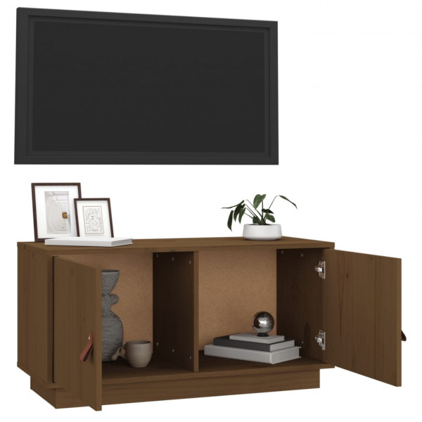 Mueble de TV madera maciza de pino marrón miel 80x34x40 cm M 5