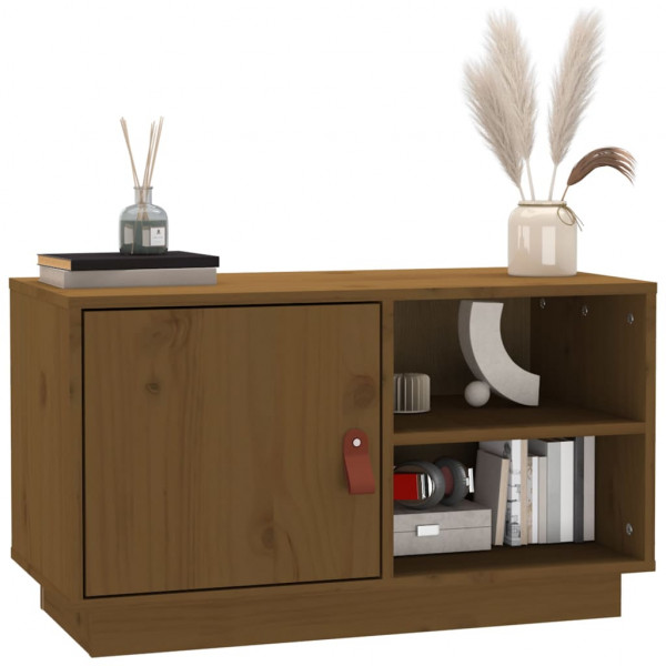 Mueble de TV madera maciza de pino marrón miel 70x34x40 cm M 4