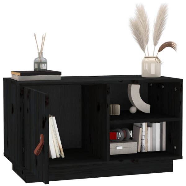 Mueble de TV de madera maciza de pino negro 70x34x40 cm M 5